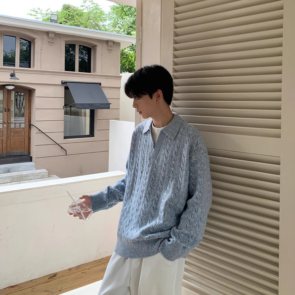 Cable-Knit Polo Sweater