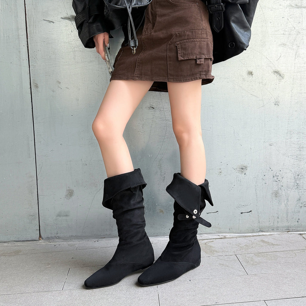 Buckle Slouch Leather Boots