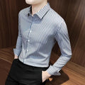 Men's Striped Business Casual Long-Sleeve Shirt — XL / blue