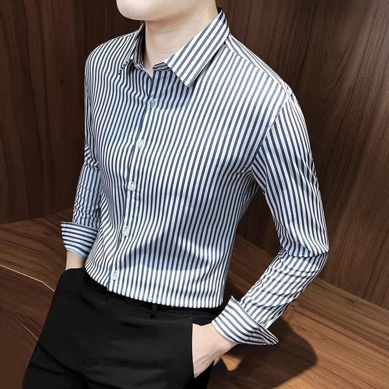 Men's Striped Business Casual Long-Sleeve Shirt