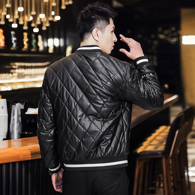 Faux Leather Baseball Jacket