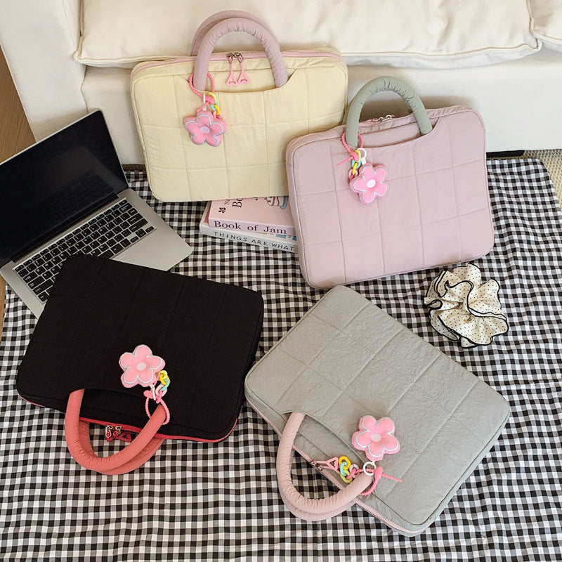 Quilted Laptop Bag With Flower Charm