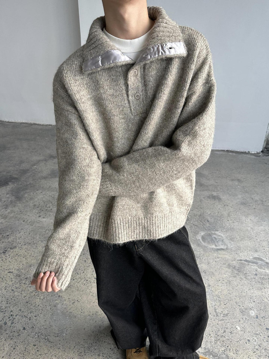Oversized Half-Button Knit Pullover
