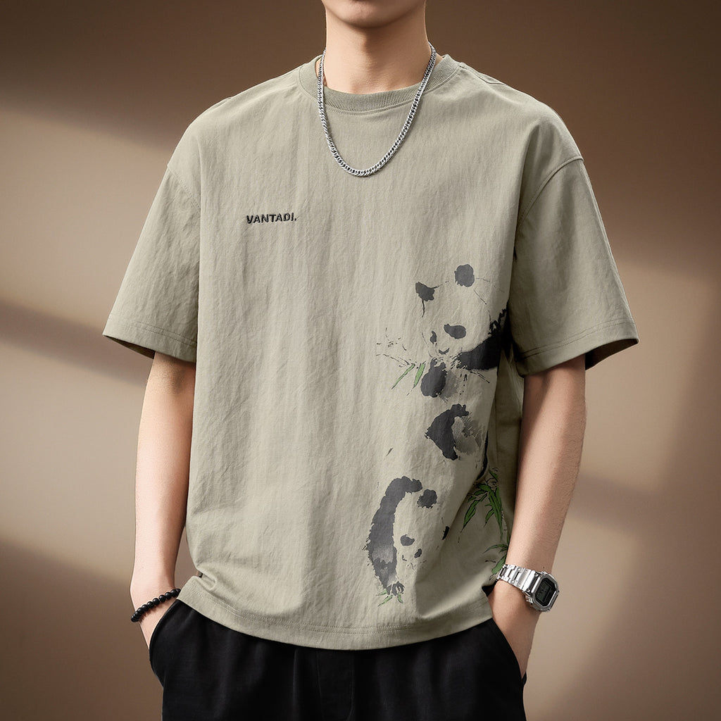 Panda Print Linen Blend Tee