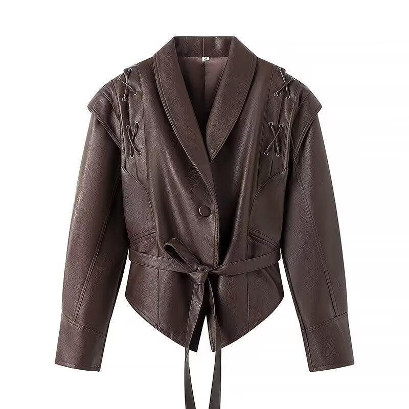 Faux Leather Lace Up Blazer Jacket