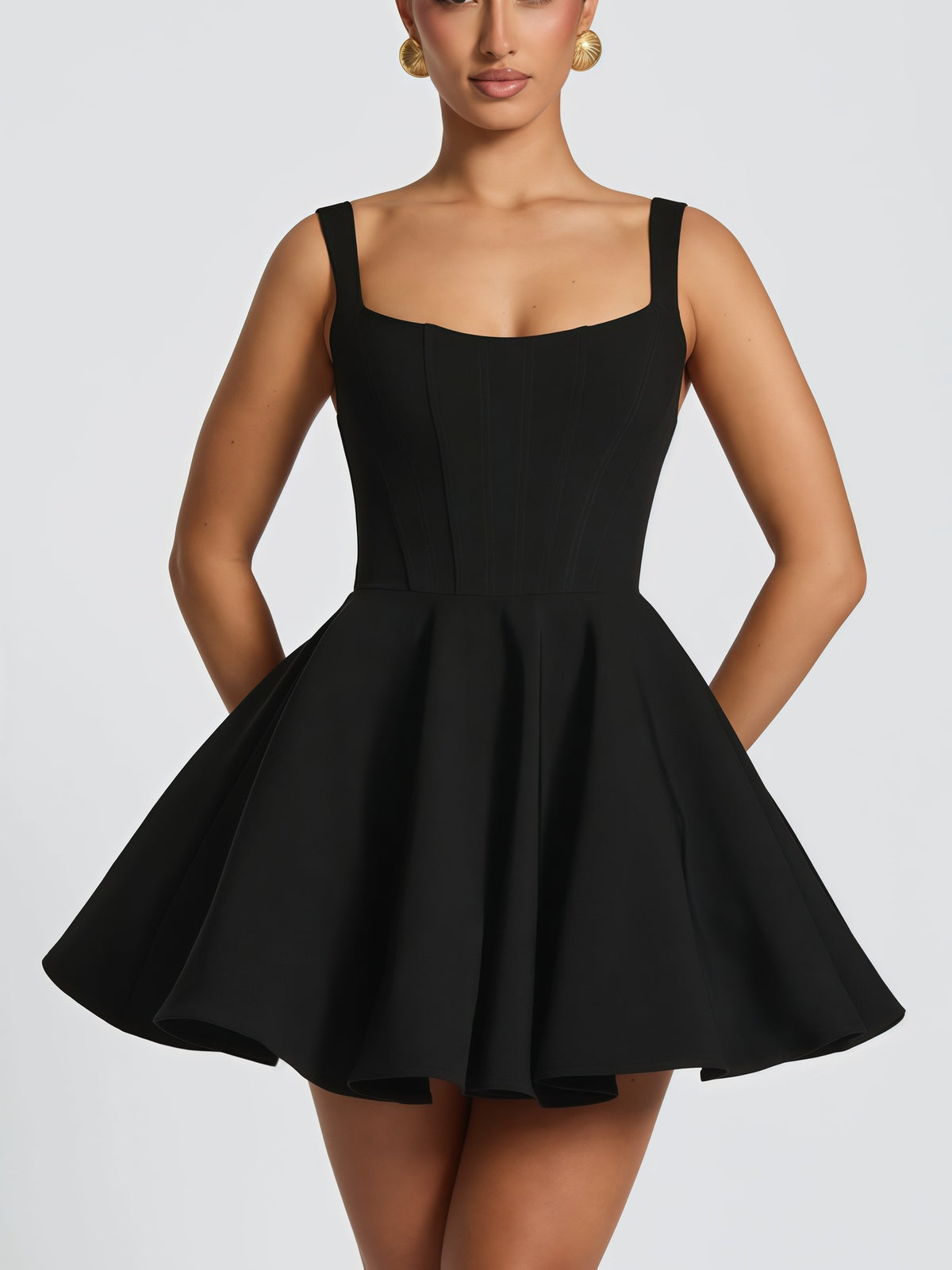 Open-Back Bow Mini Dress - Black
