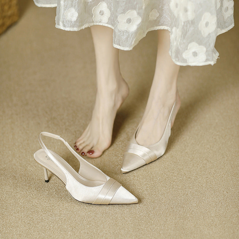 Satin Pointed-Toe Slingbacks