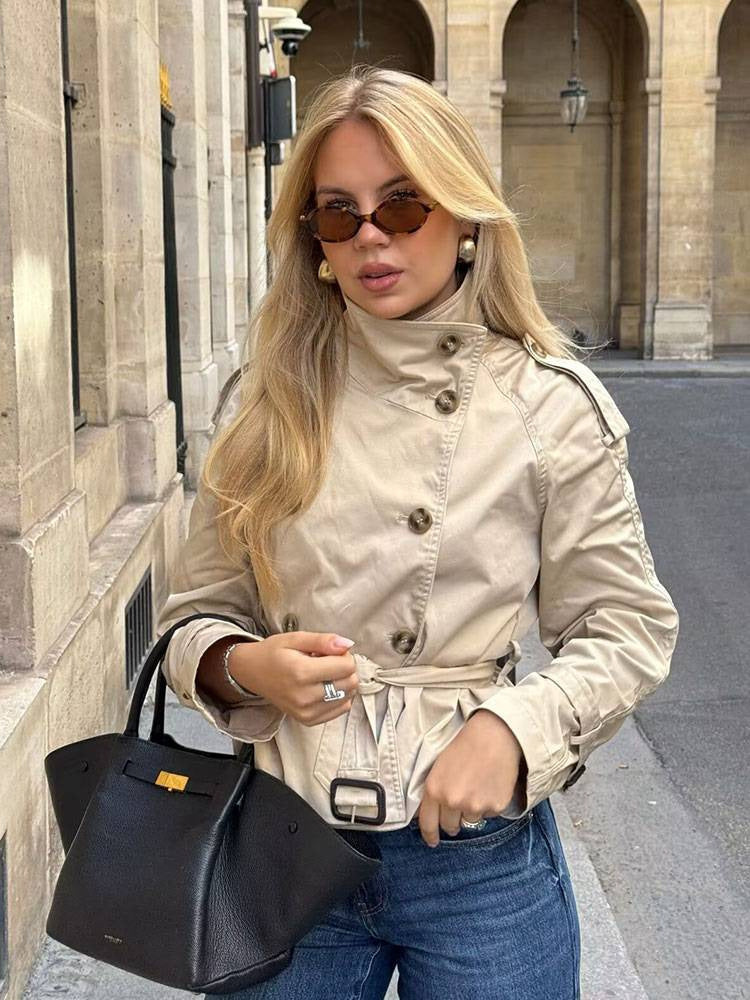 Women's Buckle-Trim Cropped Trench Coat