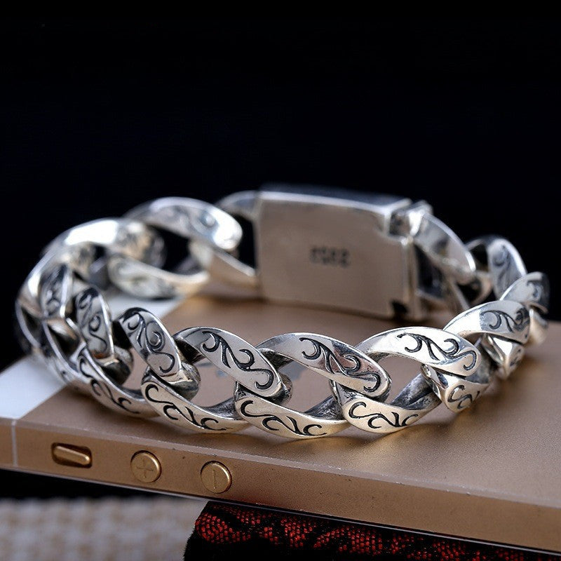 Vintage Fleur de Lis Cuban Chain Bracelet