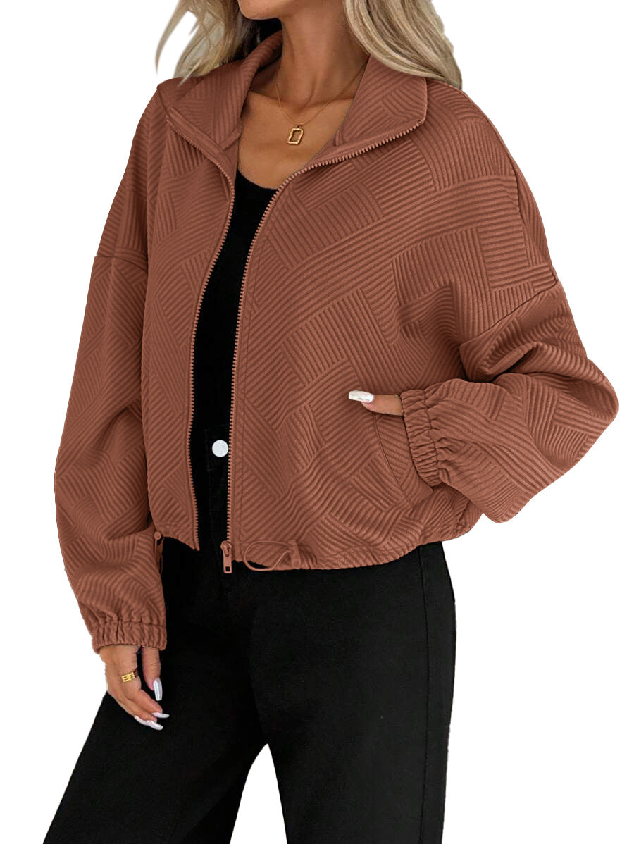 Textured High Neck Drawstring Jacket
