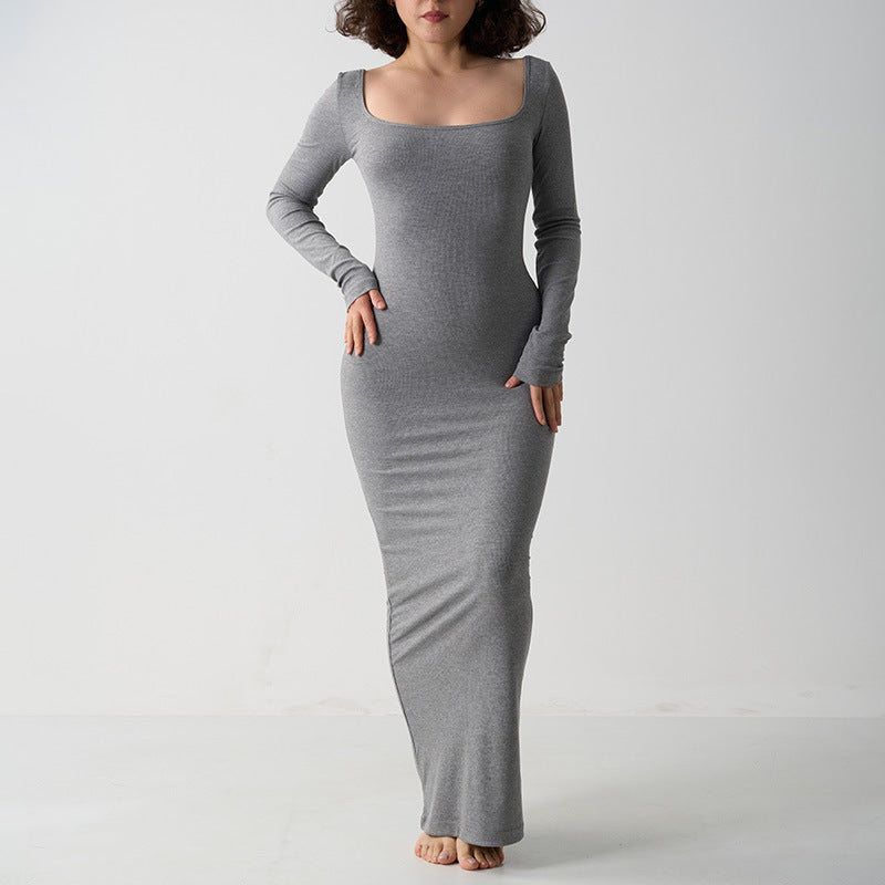 Ribbed Square Neck Maxi Dress