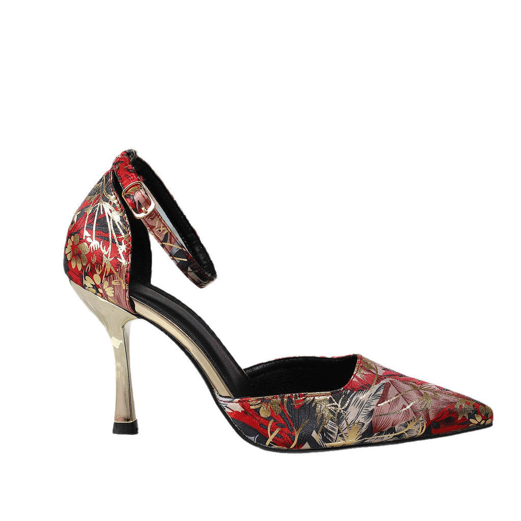 Printed Pointed-Toe Slingbacks