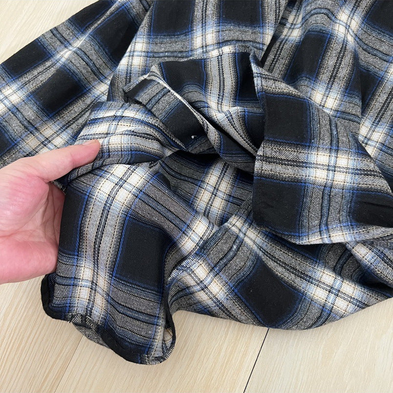 90 cotton vintage plaid shirt casual hooded long sleeve breasted top loose BF style lazy Korean shirt for women