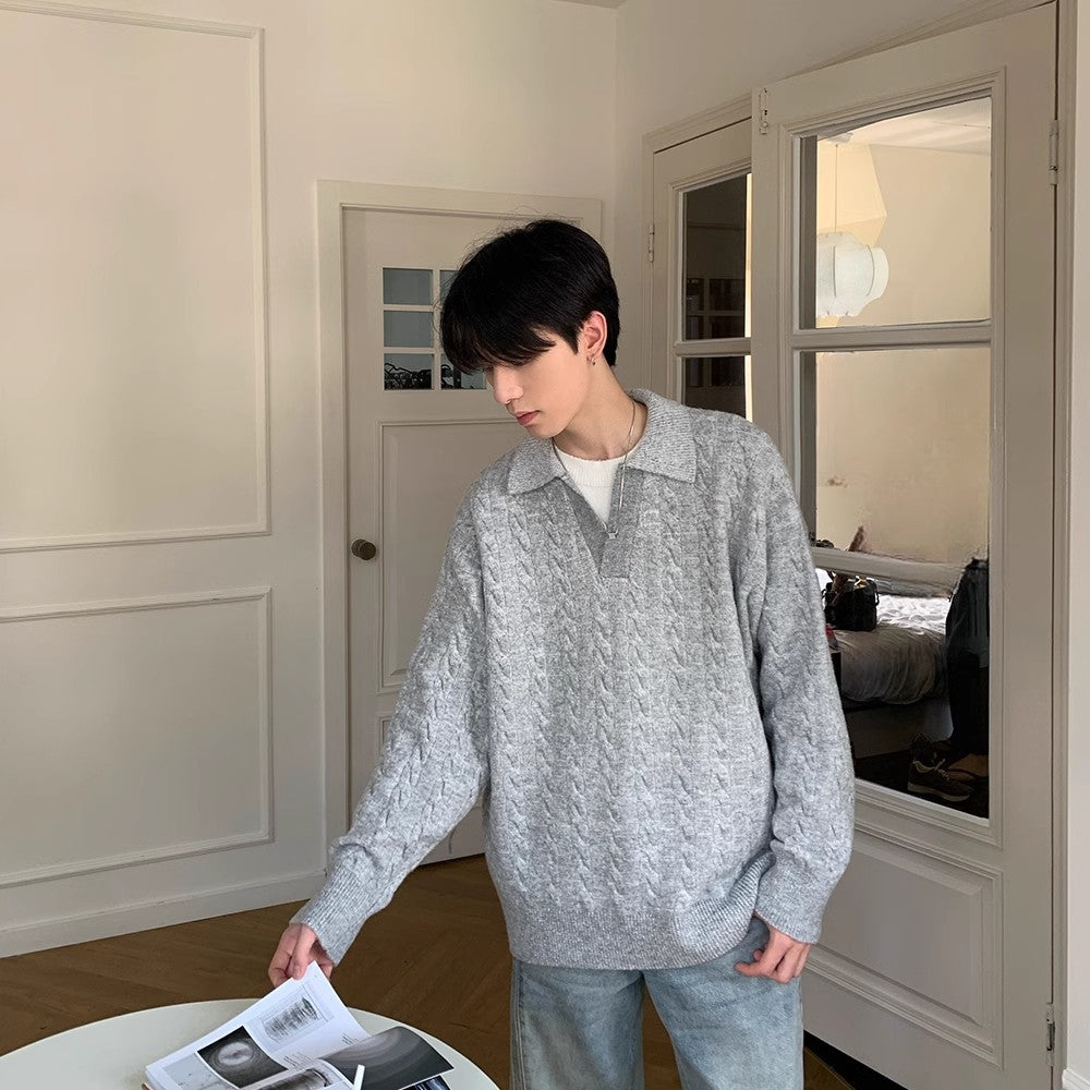Cable-Knit Polo Sweater