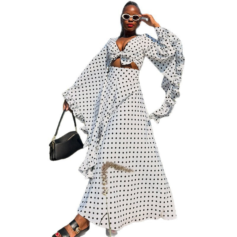 Polka-Dot Ruffle Top & Skirt Set
