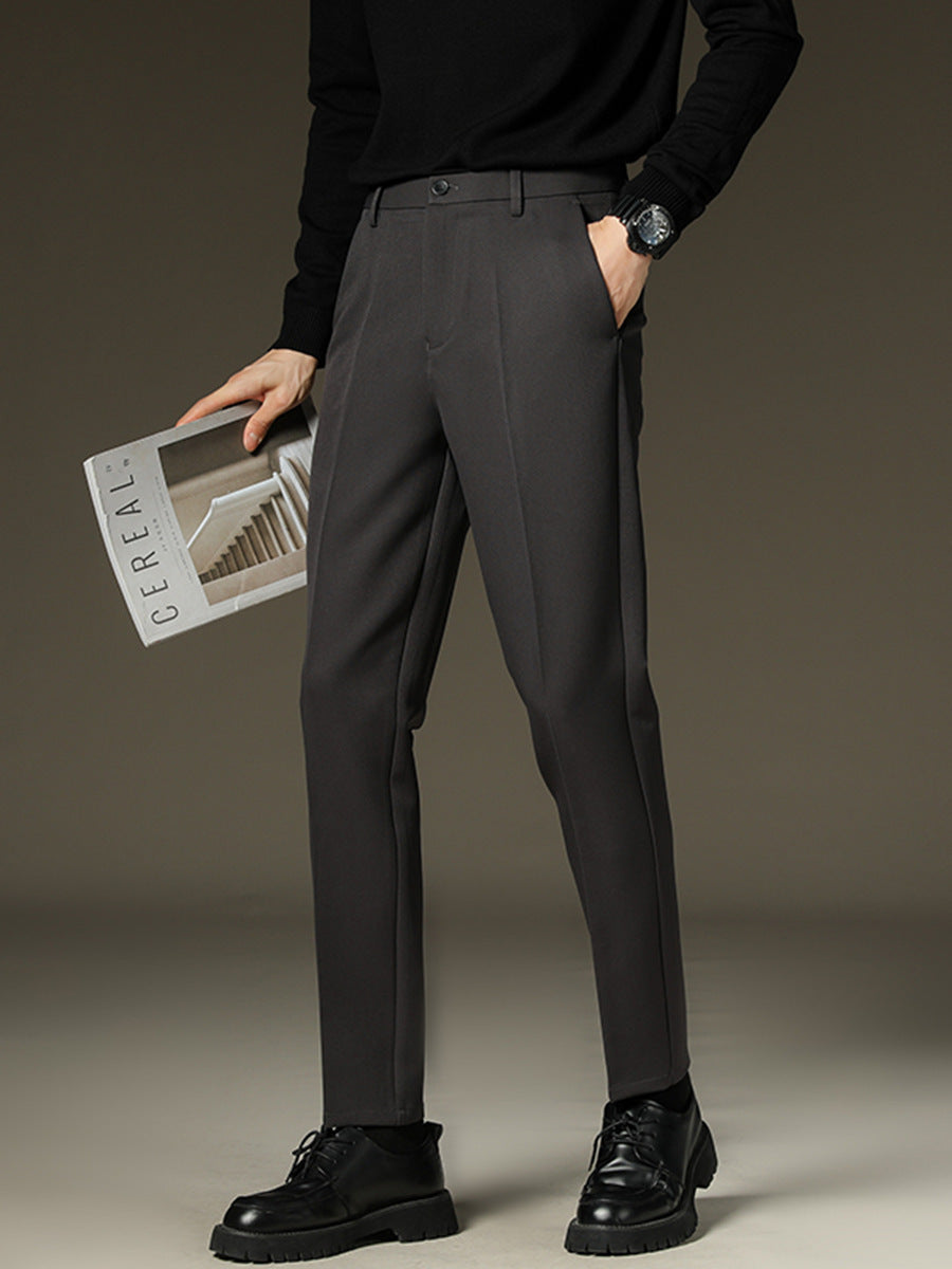 Fleece-Lined Straight-Leg Dress Slacks