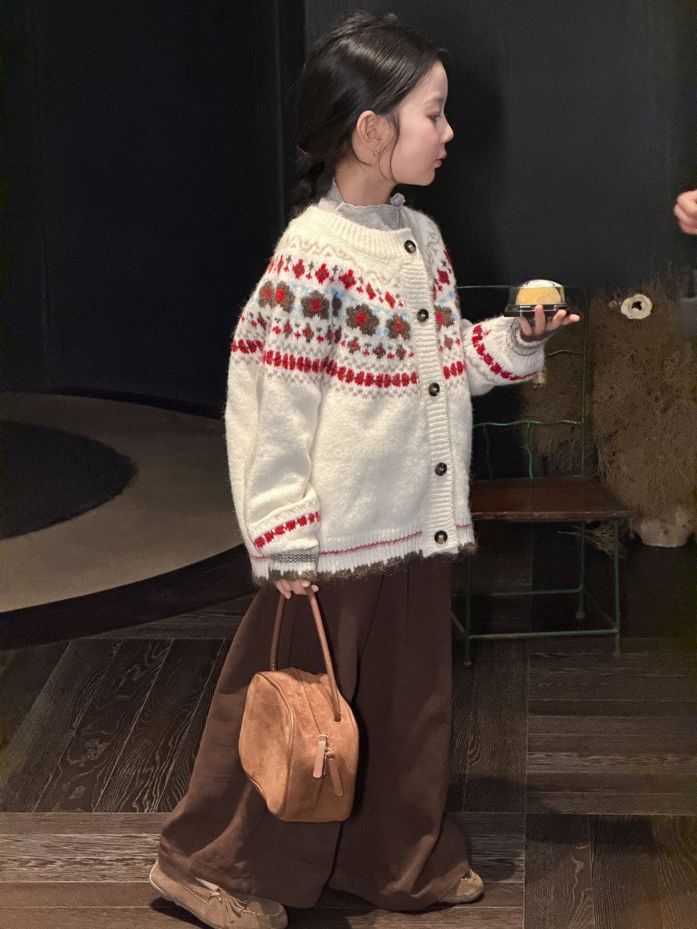 Girls' Floral Fair-Isle Knit Cardigan