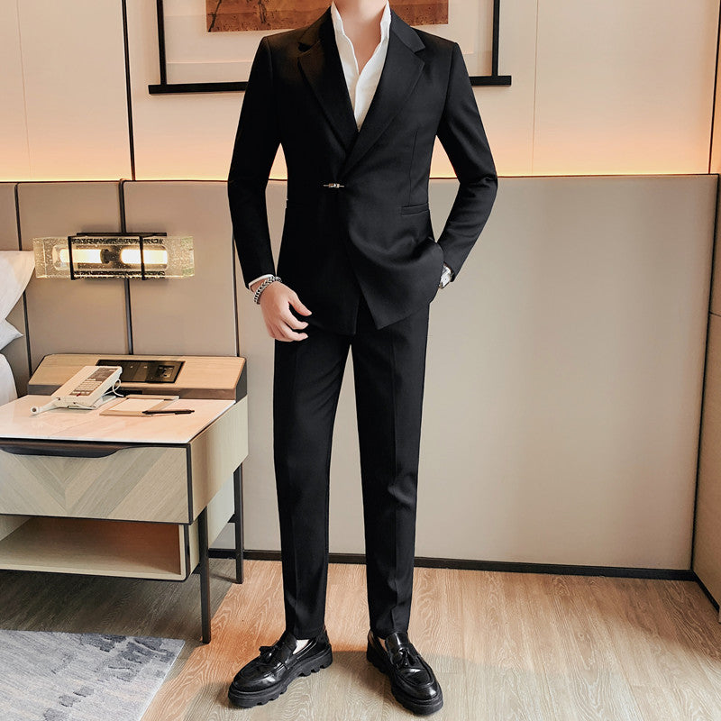 Modern Buckle-Detail Slim Fit Suit