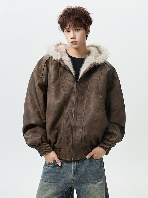 Faux-Leather Shearling Bomber