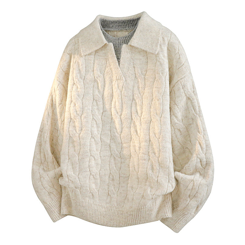 Vintage Cable-Knit Polo Sweater