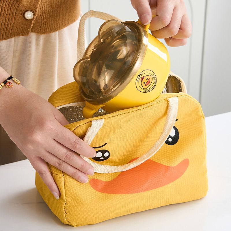 Cartoon Duck Stainless Steel Meal Set With Insulated Tote Bag
