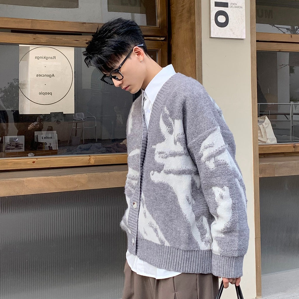 Abstract Knit Oversized V-Neck Cardigan