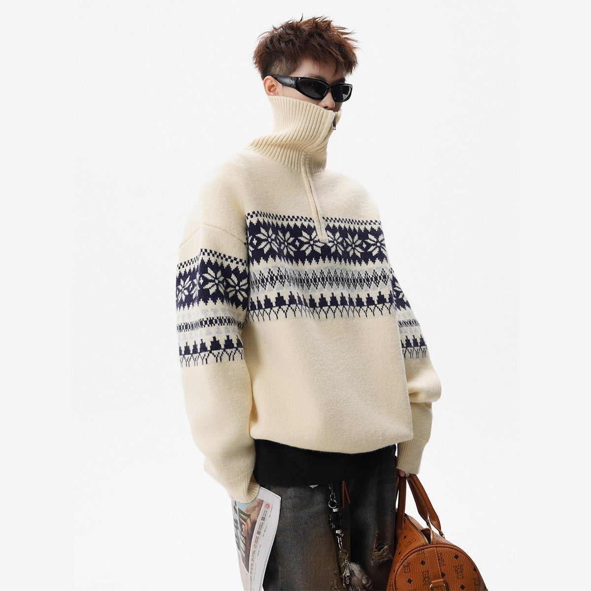 Festive Snowflake Quarter-Zip Sweater