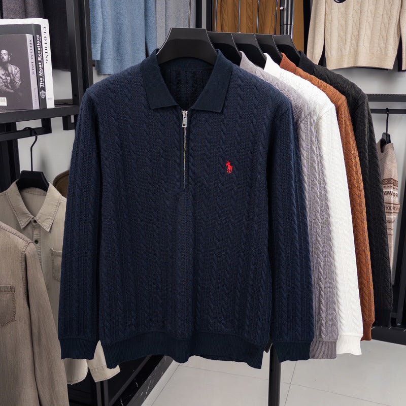 Cable-Knit Quarter-Zip Polo