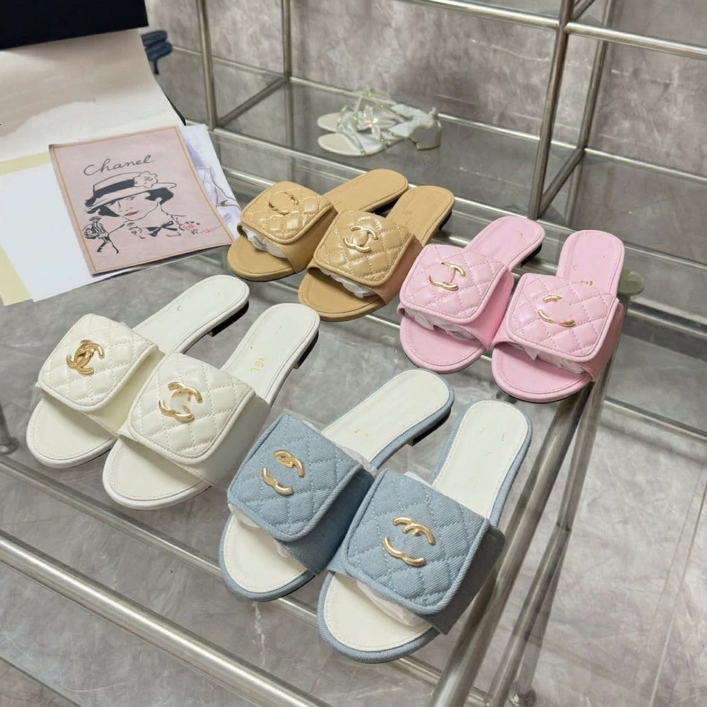 Crystal-Button Flat Sandals