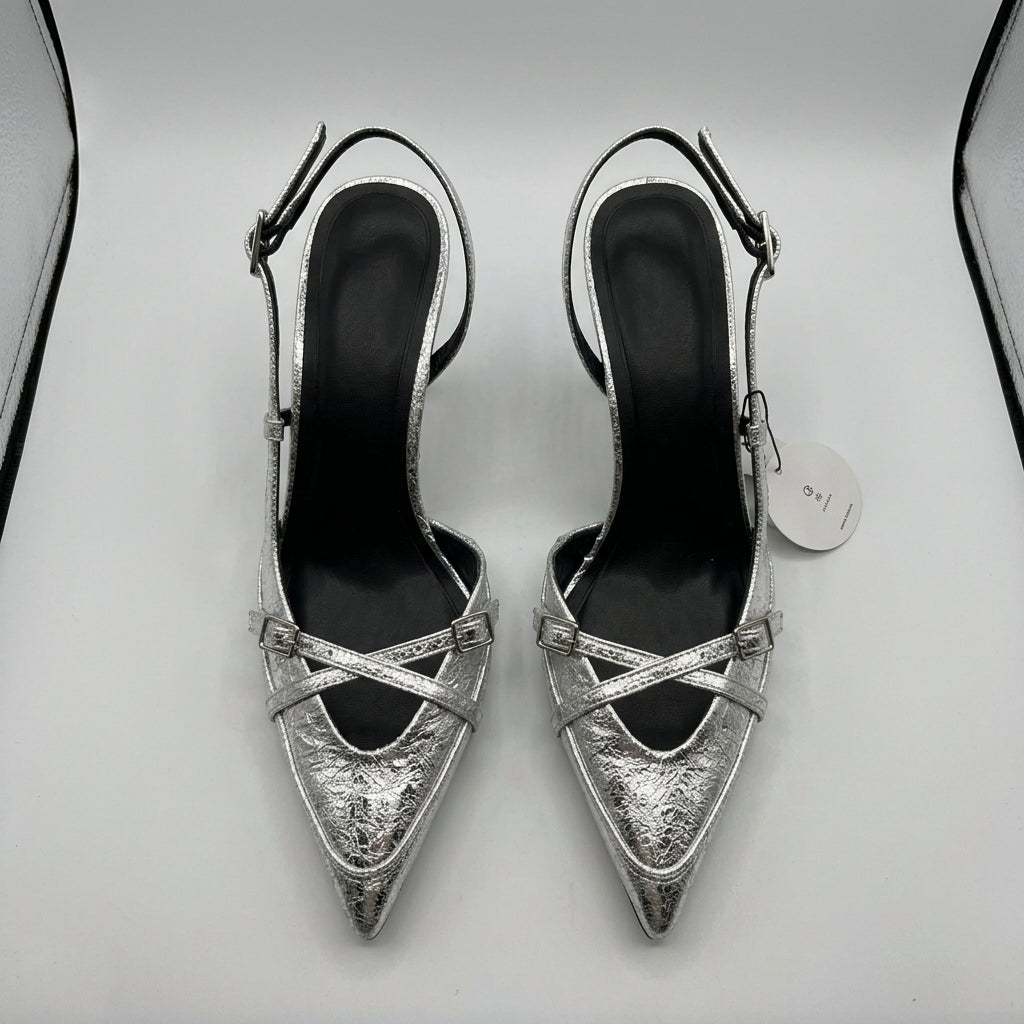 Buckle-Strap Slingback Heels – color detail