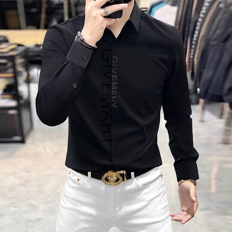 Slim-Fit Designer Monogram Dress Shirt