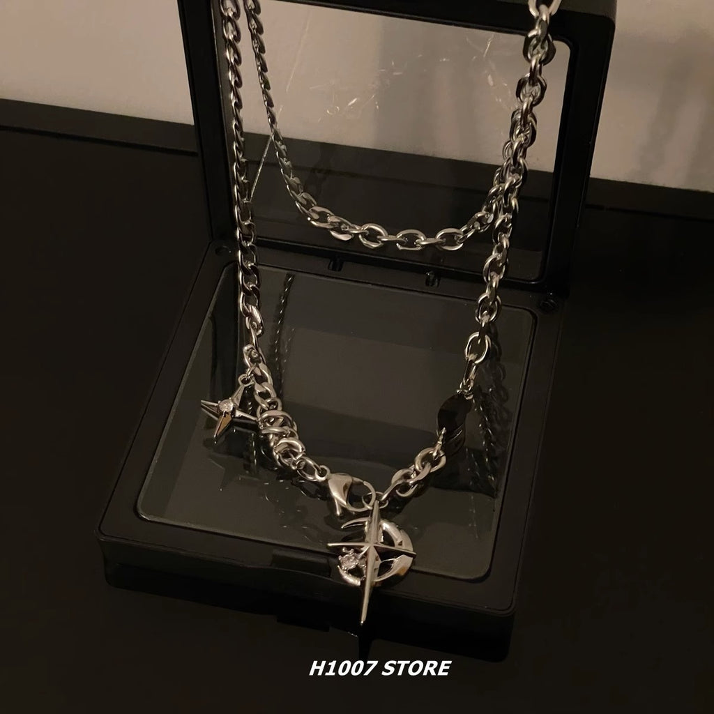 Titanium steel necklace, black gemstone mangxing, European and American hip-hop street necklace, boys' niche design, high-end clavicle chain