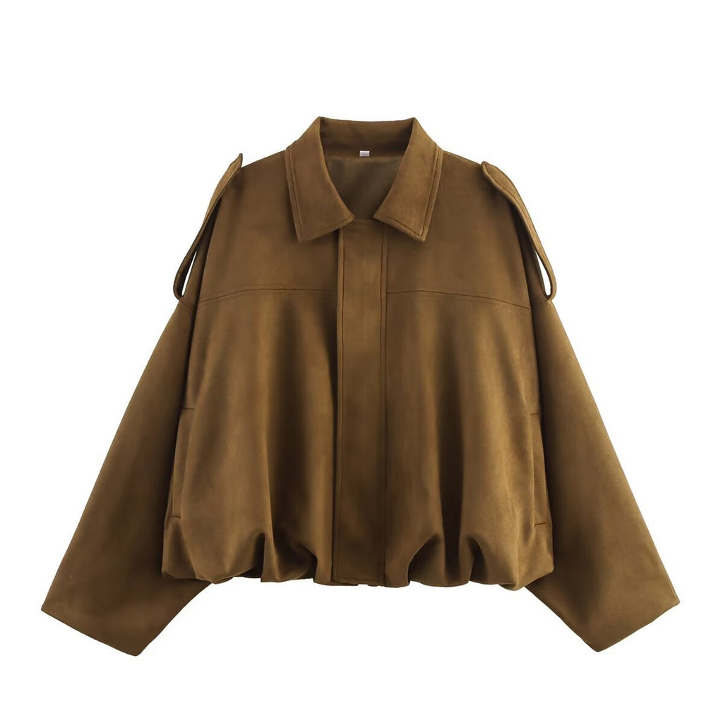 Faux Suede Casual Bomber Jacket