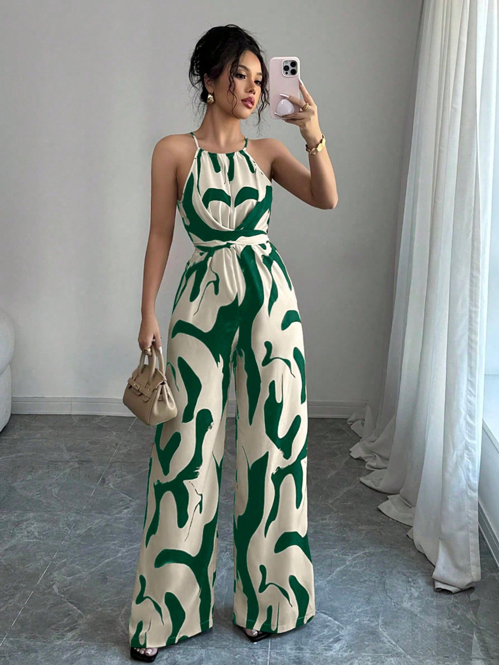 Abstract Print Halter Jumpsuit