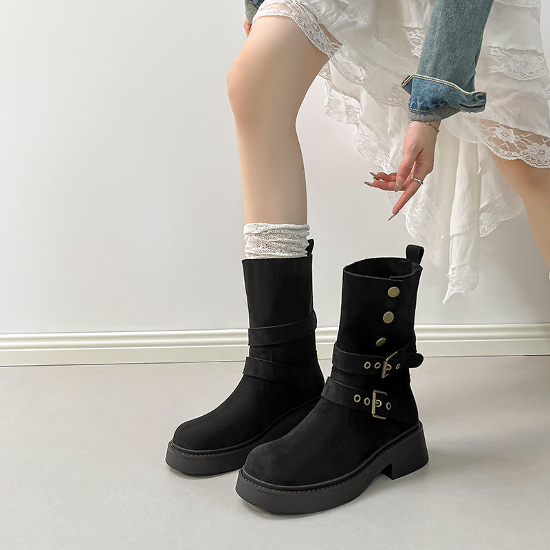 Chunky Sole Buckle Boots