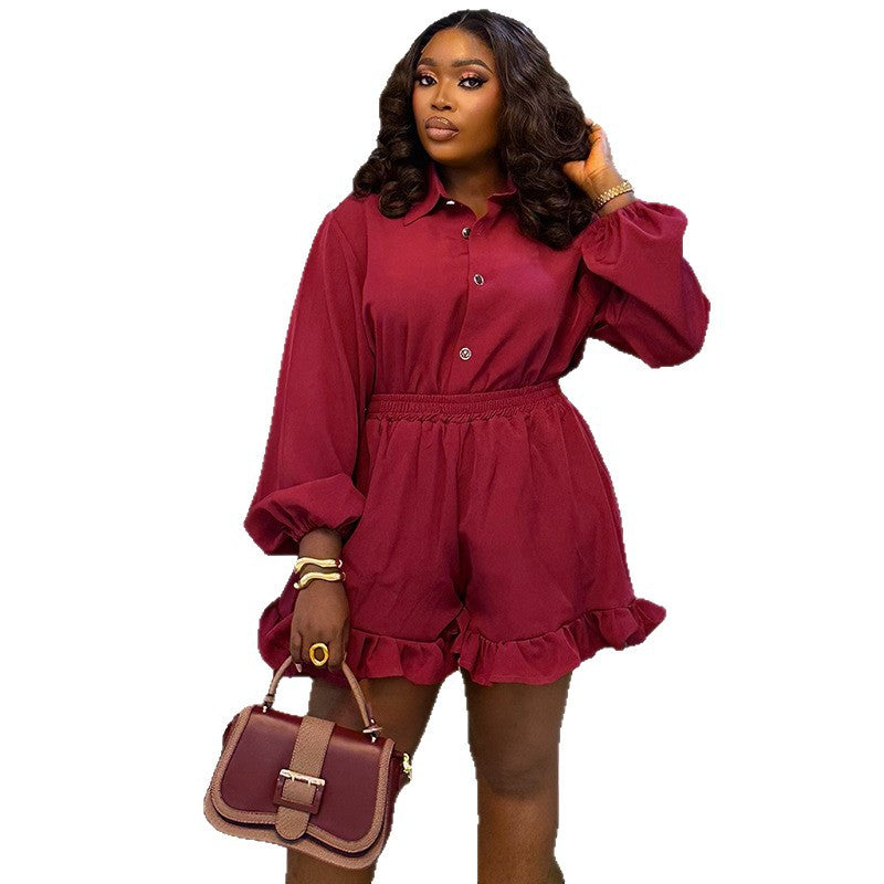 Relaxed Shirt & Ruffle Shorts Set