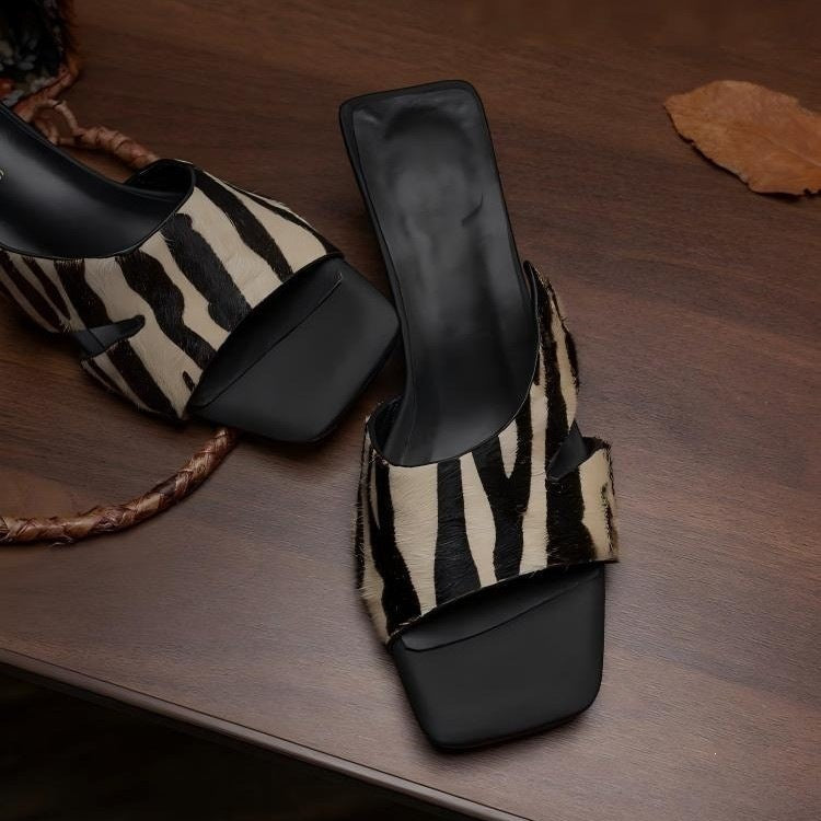 Zebra Block-Heel Sandals