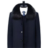 Navy blue fleece fur collar to knee length