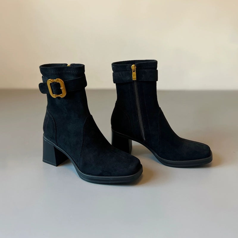Square-Toe Block-Heel Boots