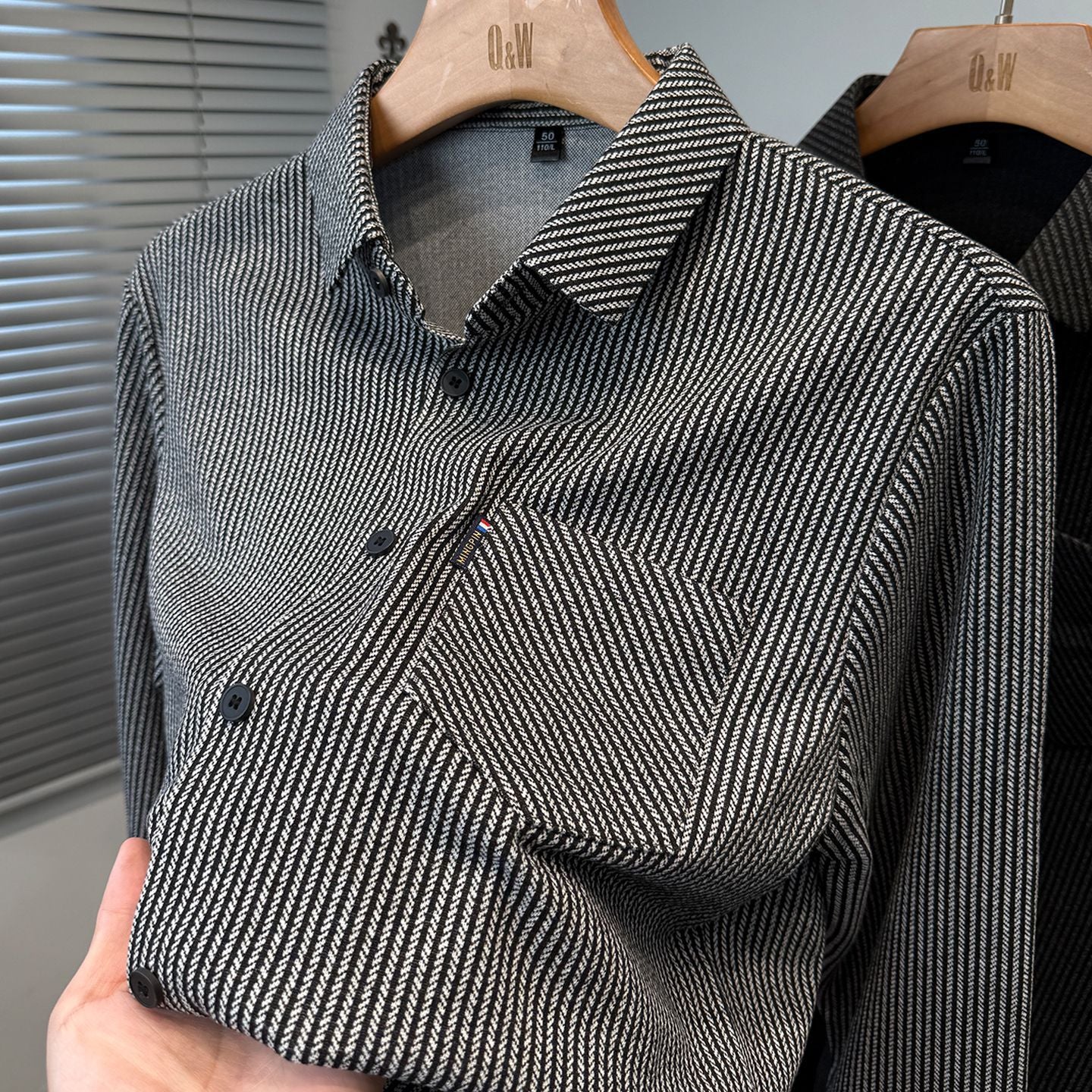 Premium Textured Vertical Stripe Button Down