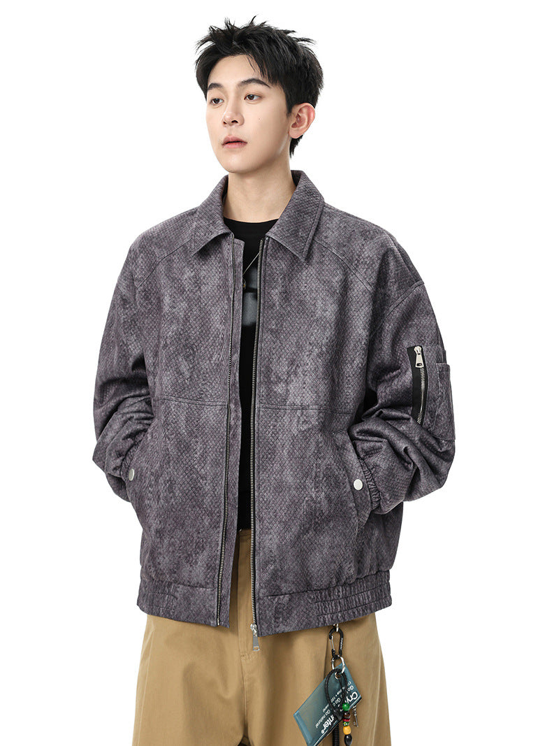 Vintage-Style Jacquard Harrington Jacket