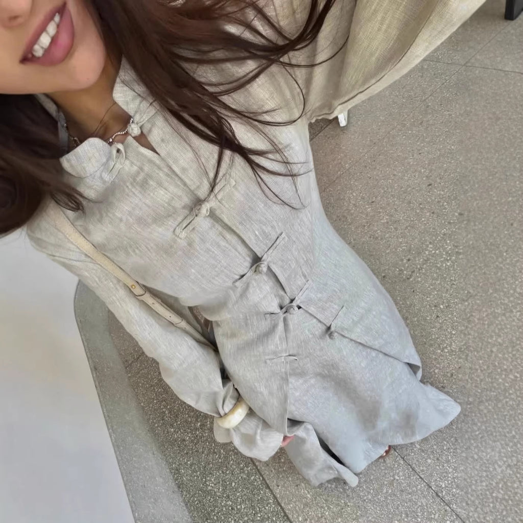 Elegant Traditional Frog Button Long Coat and Skirt Set