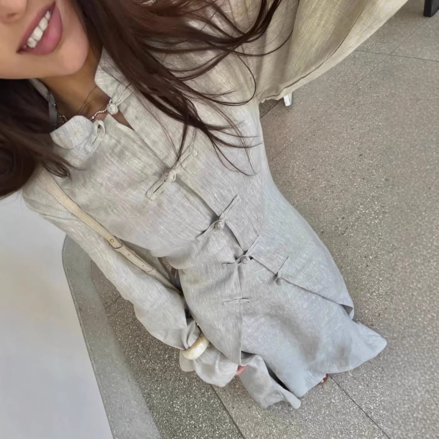 Elegant Traditional Frog Button Long Coat and Skirt Set