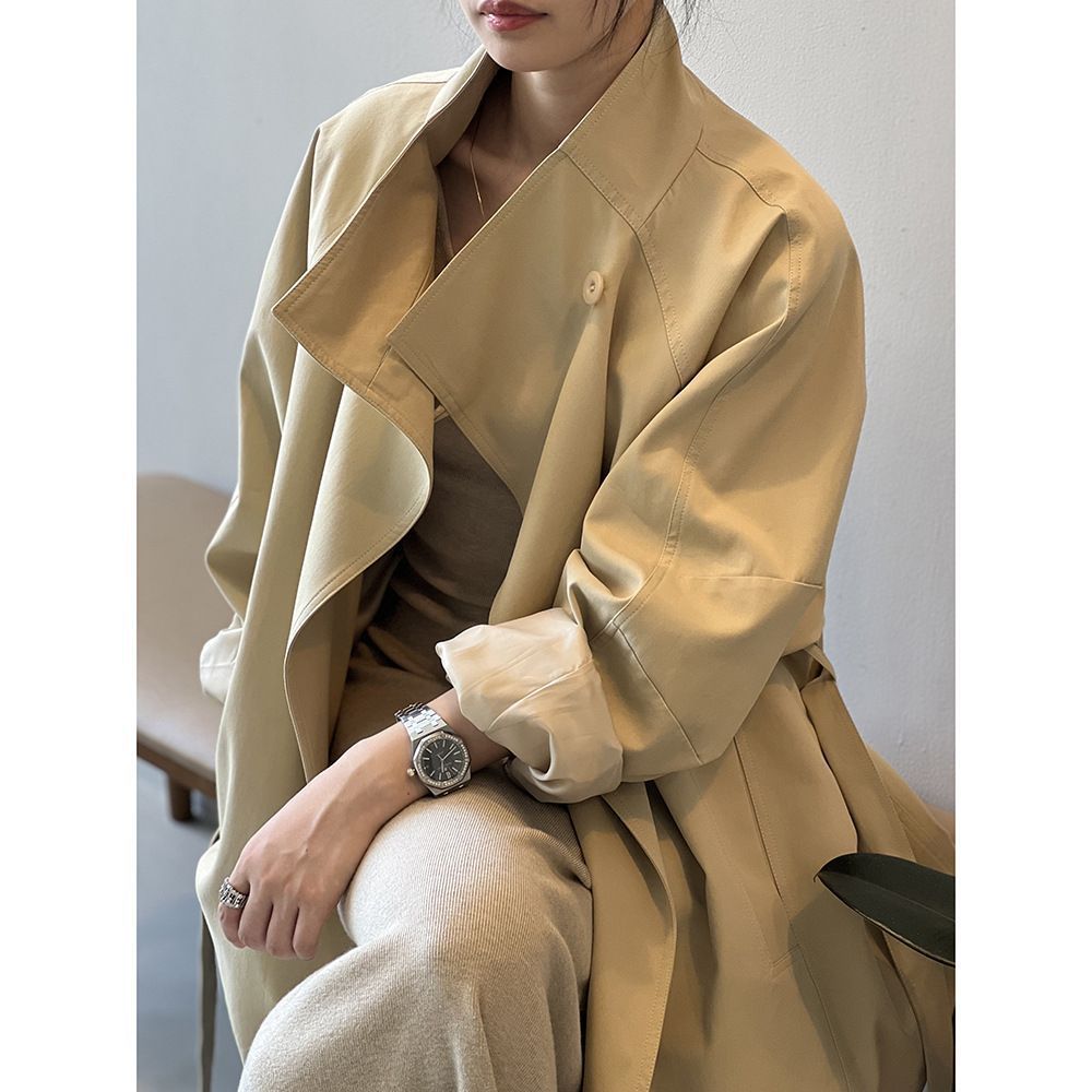 Chic Belted Stand Collar Jacket