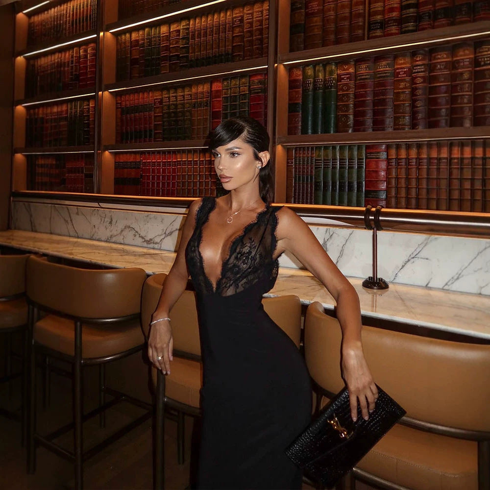 Lace V-Neck Pencil Dress