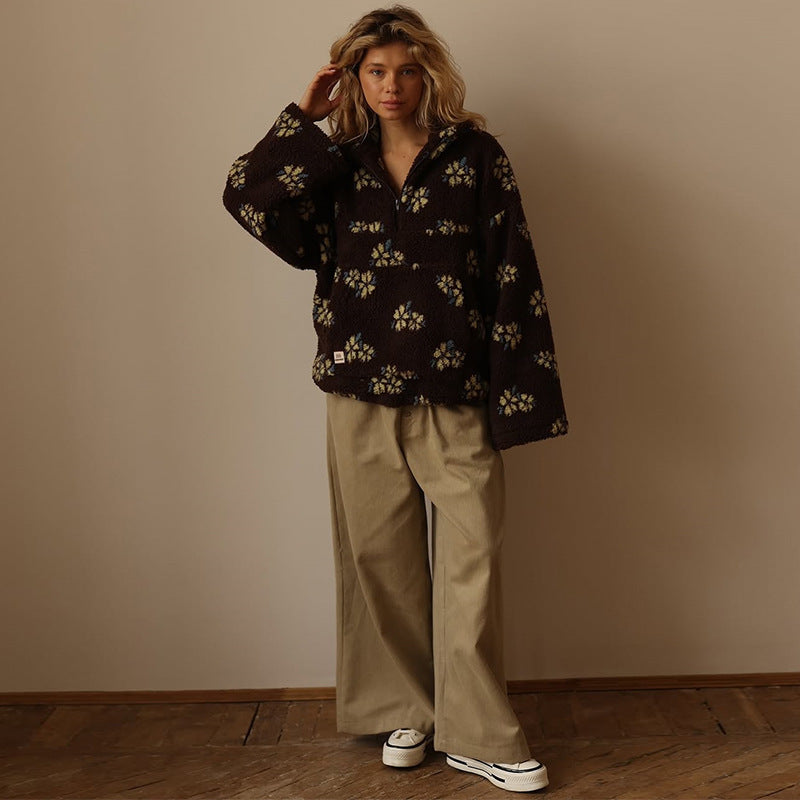 Floral Fleece Quarter Zip Pullover