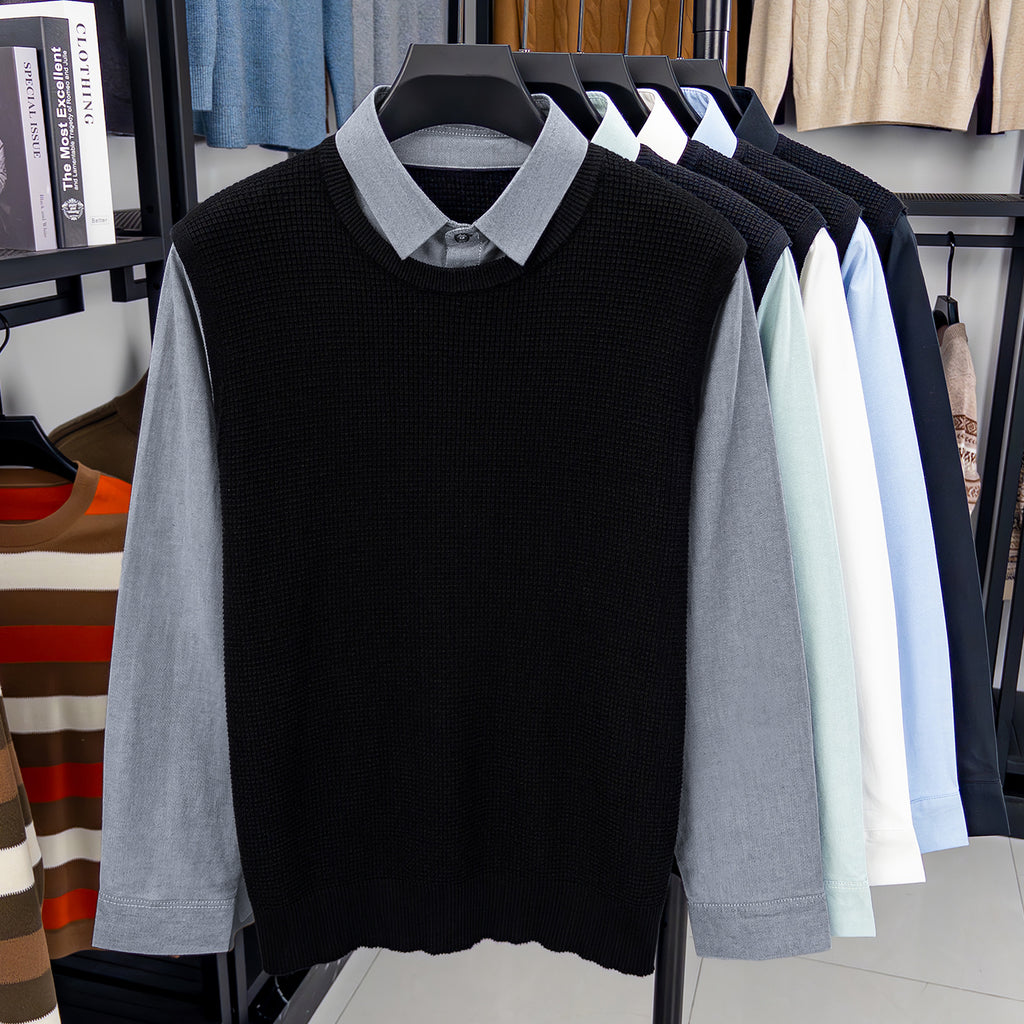 Premium Cotton Mock-Two-Piece Knit Sweater