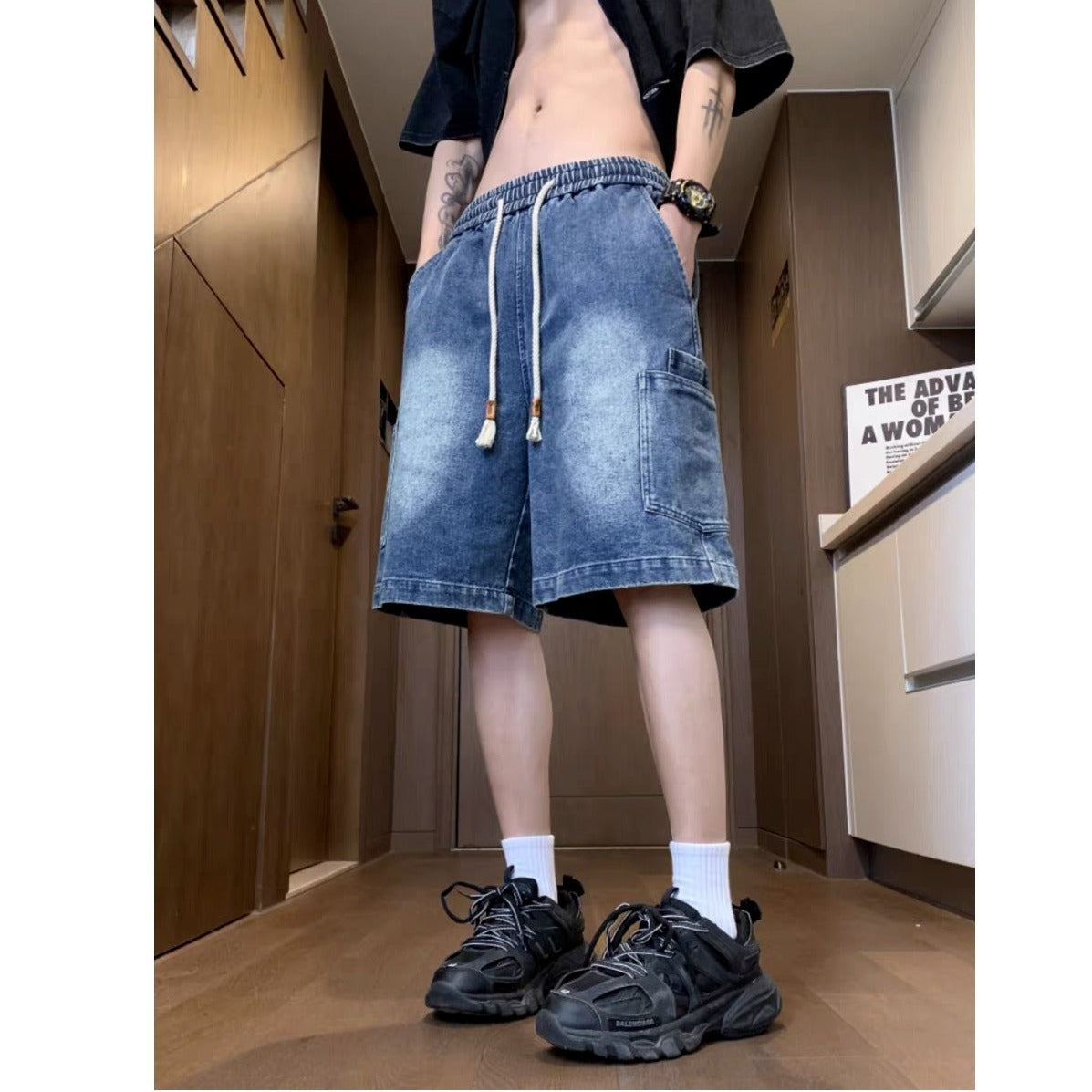 Loose-fit Denim Cargo Shorts