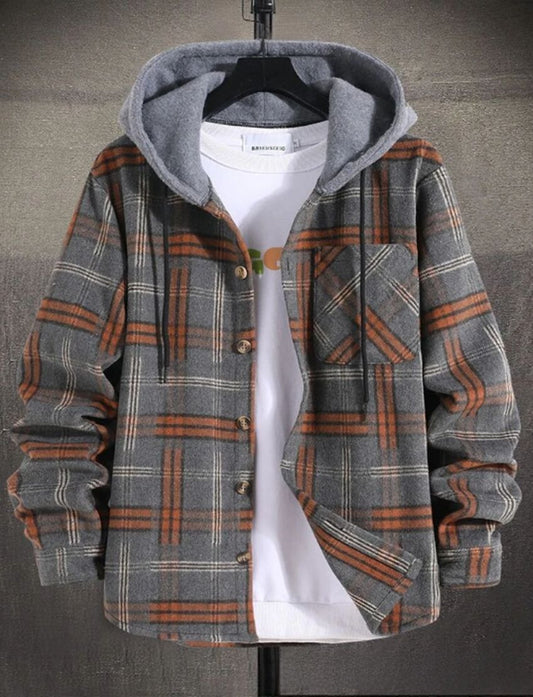 Hooded Plaid Flannel Jacket