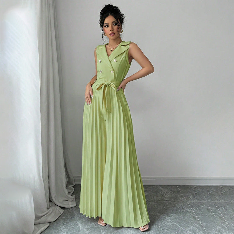 Sophisticated Double Breasted Pleated Jumpsuit